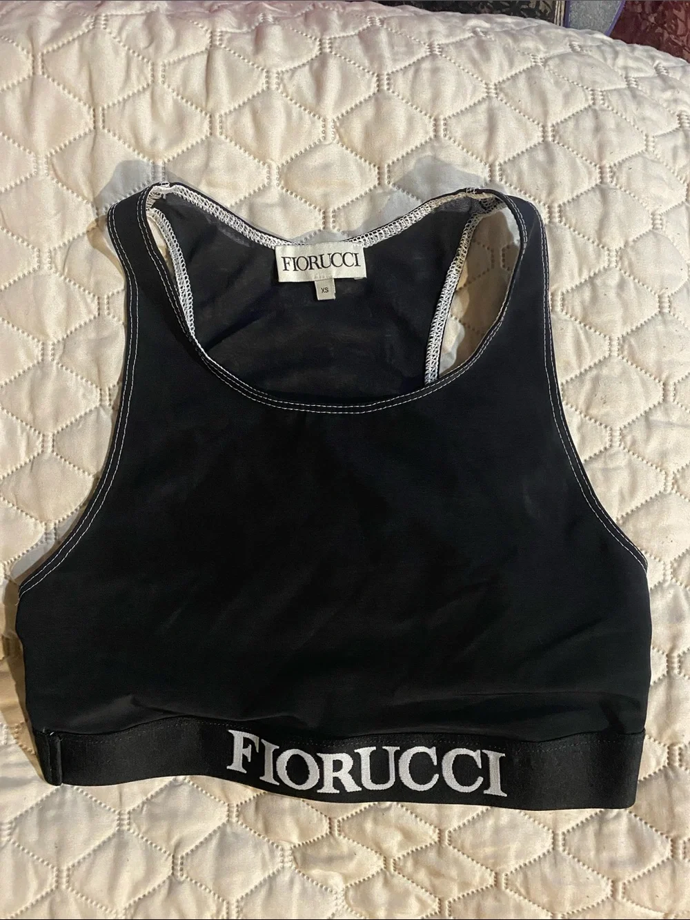 Fiorucci Black Logo Elastic Racerback Sports Bra